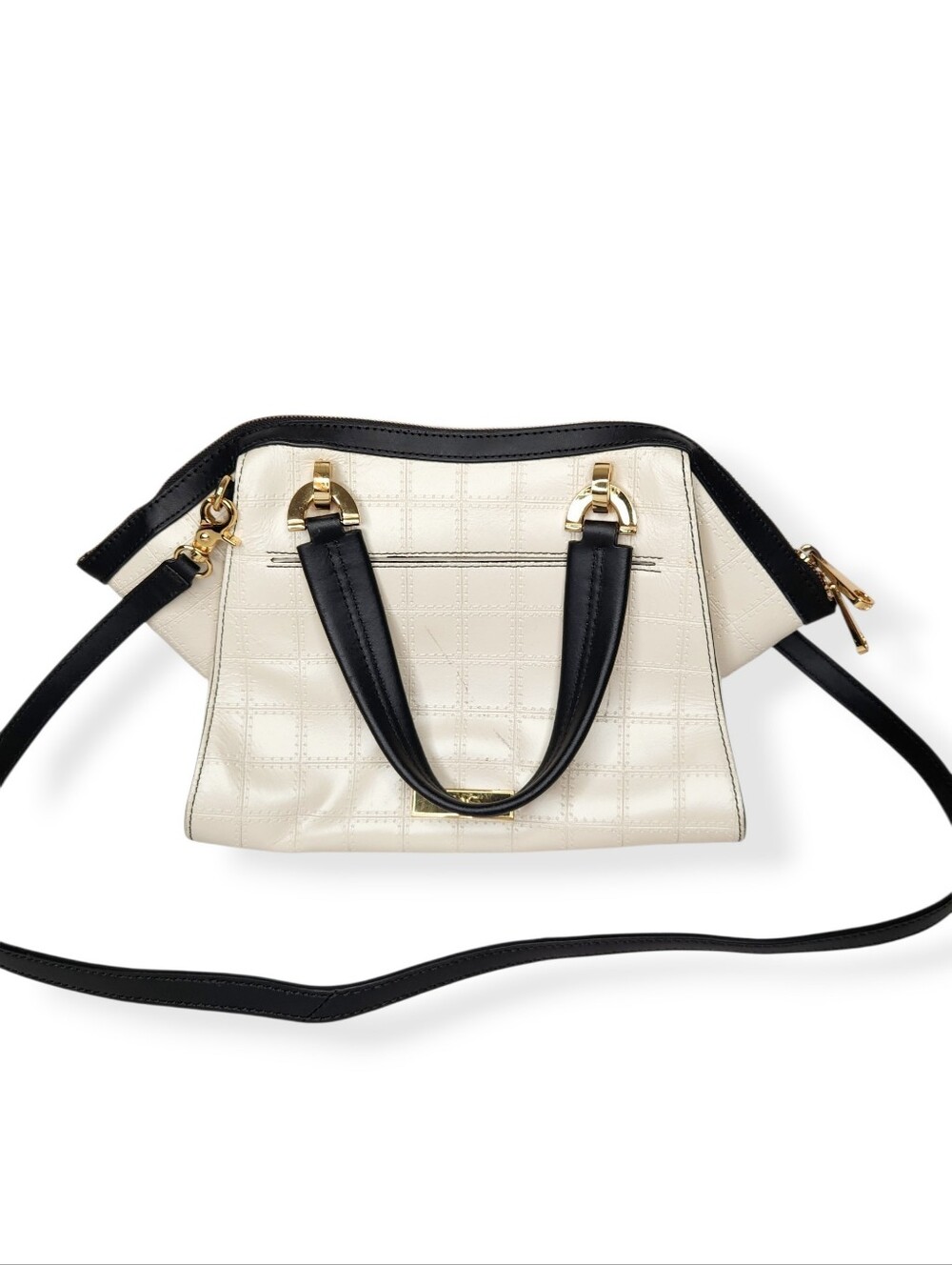 Zac Posen Eartha Women's Black and Cream Structured Top Handle Satchel Handbag